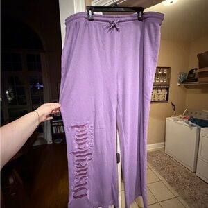 Disneyland Purple Sweatpants with Embroidered Vertical Logo